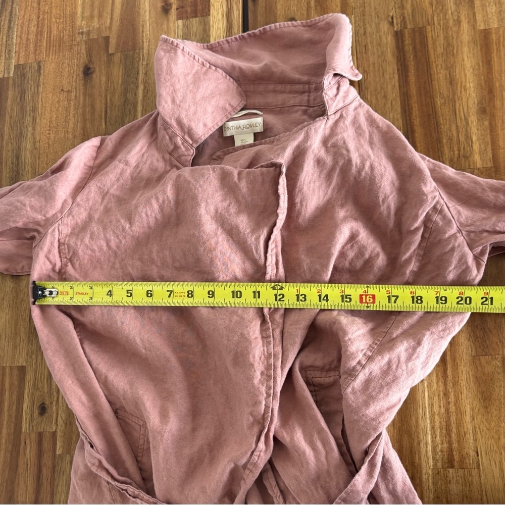 100% Linen Trench Coat Cynthia Rowley Wrap Coat Light Jacket Quiet Luxury Boho - Picture 16 of 16